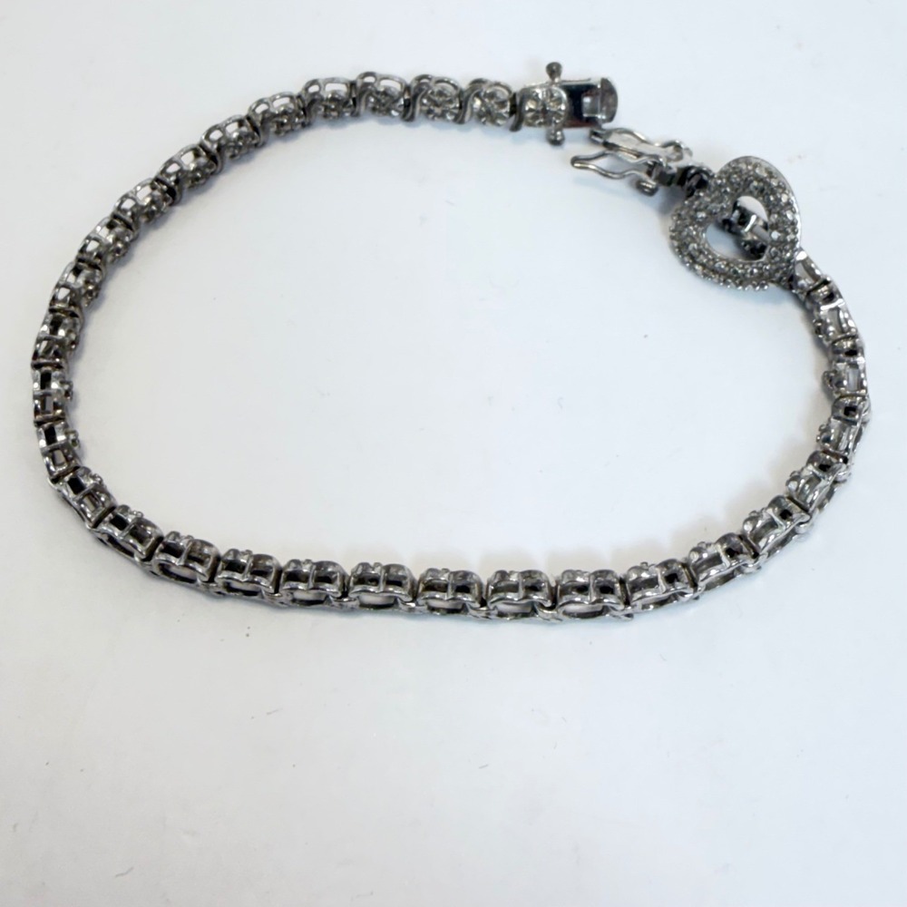 925 Sterling Silver S-Link Tennis Bracelet Heart Charm 7.5 Inch 11.18g China